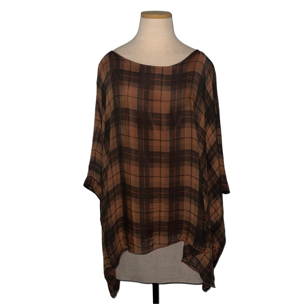 NWT Angela Mara Oversized Batwing Plain 100% Silk Top Size S